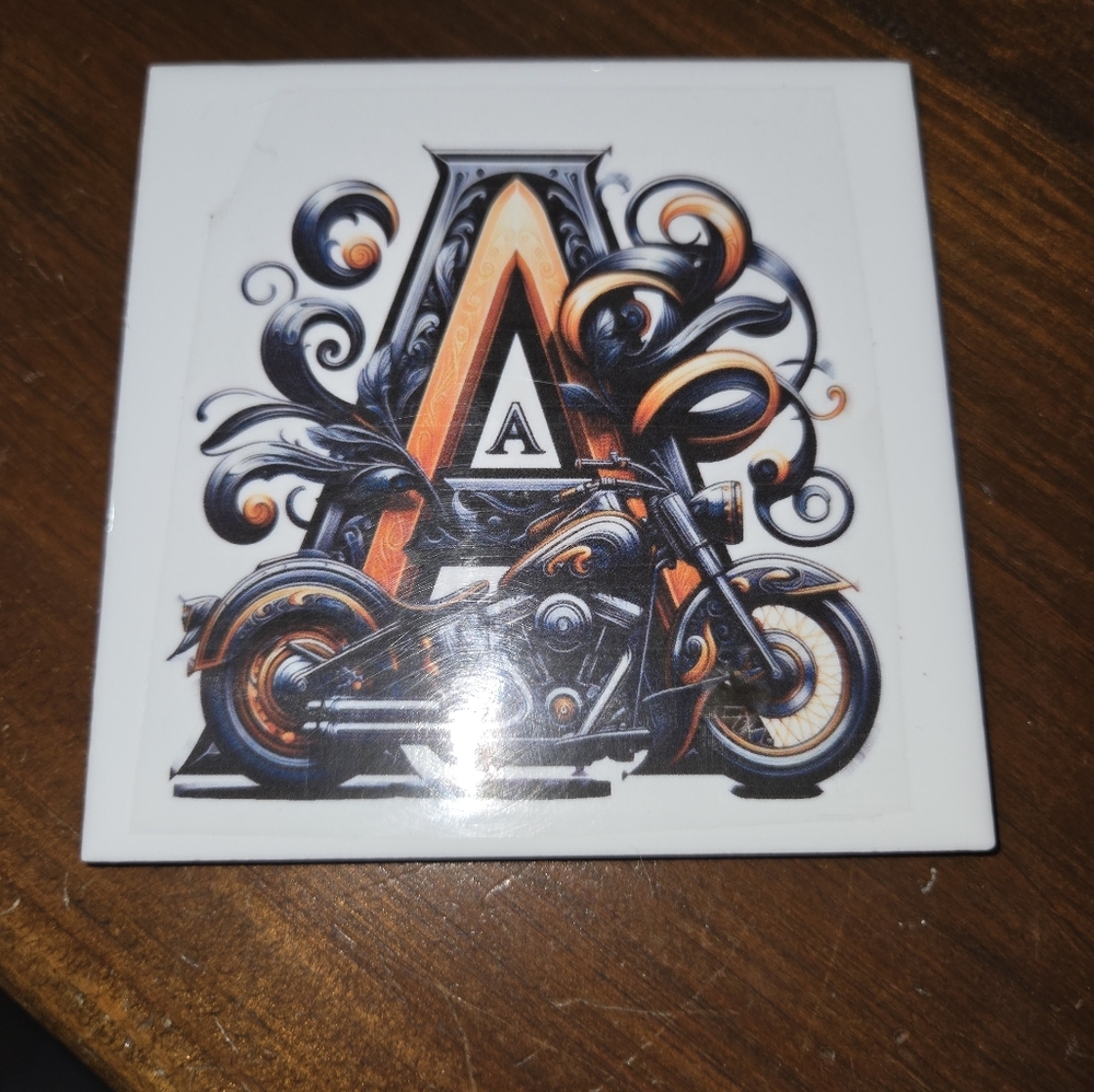 Motorcycle Art Tile with Letter A Set Of 2